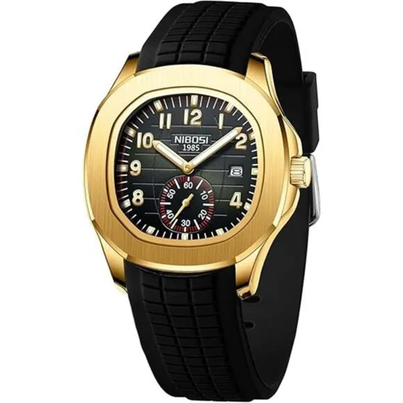 Mens Watches Analog Military Watch with Calendar Black Silicone Strap